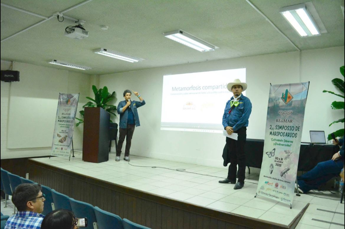 Memorias del 2do Simposio de Mariposarios: Un encuentro que reunió a mariposarios, investigadores y estudiantes de Sonora y Sinaloa. 
Presentamos la investigación “Metamorfosis compartida”, sobre los saberes artesanales mayo y yaqui en torno a los tenábaris.