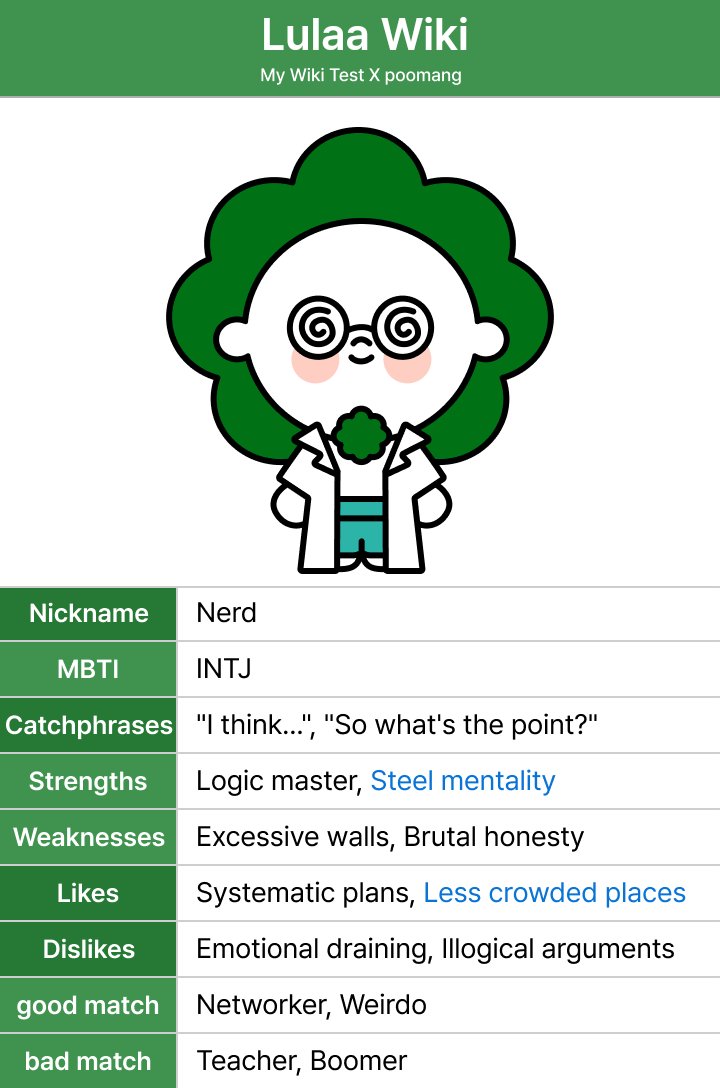 wupipap's tweet image. Masih INTJ ternyata gua/walaupun yg ini test ecek ecek

poomang.com/en/t/wiki_test