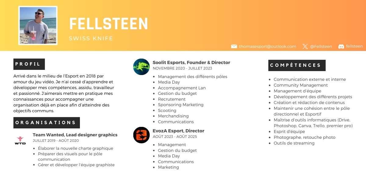 Après une pause de plusieurs mois dans l’Esport, j’aimerais rejoindre une nouvelle maison en tant que couteau suisse !

📩 Mes dm’s sont ouverts 

RT &amp; FAV appréciés ❤️♻️