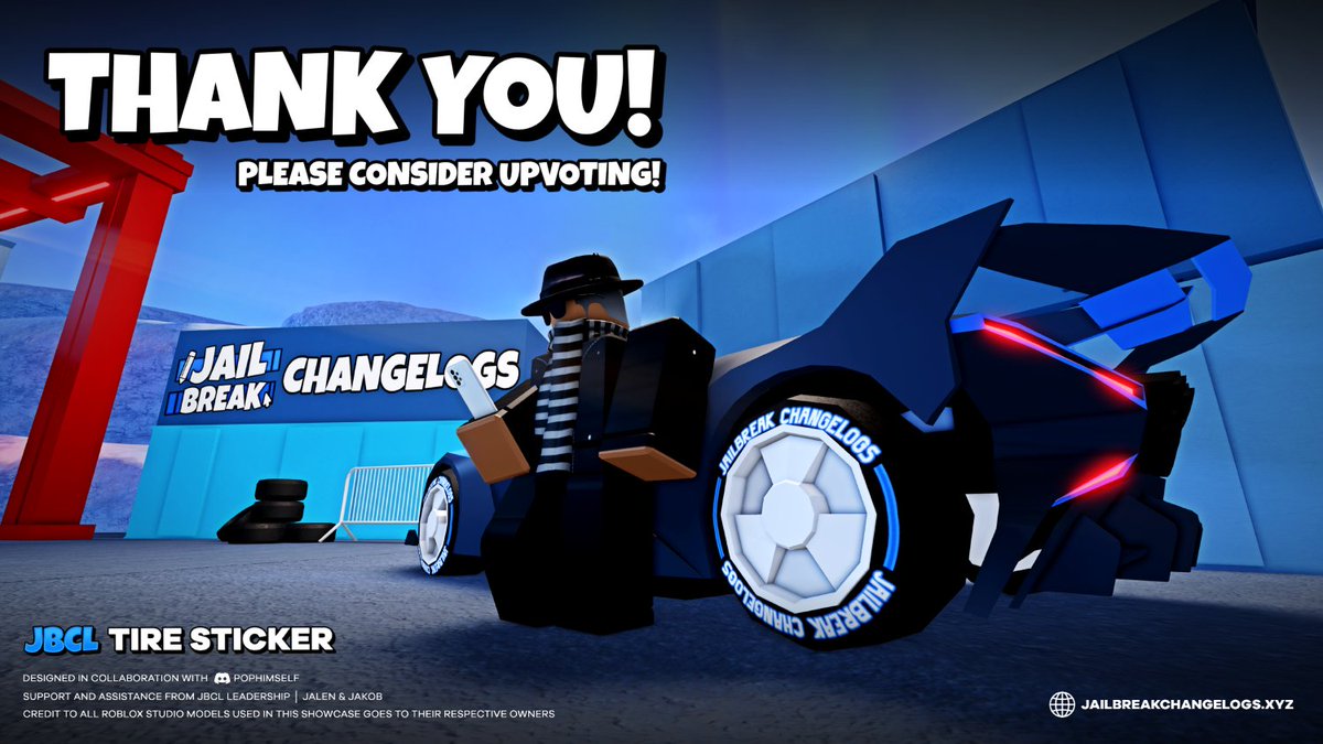 The very first JBCL Tire Sticker submission! If you like it, leave an upvote! :) This tire sticker has been designed in collaboration with the amazing <a href="/PopHimself/">PopMan</a> 
Find the link to the submission here -> reddit.com/r/JailbreakCre…