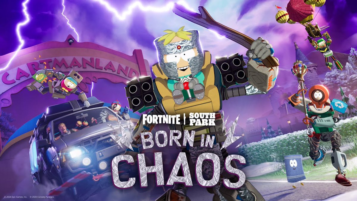 Anything is possible with the power of imagination! South Park has arrived in Fortnite. Channel Cartman, Kenny, Stan, Kyle, and Butters with their Outfits in the Shop and get rewarded with items from the free Born in Chaos Pass! Don’t forget to explore Cartmanland and jump into