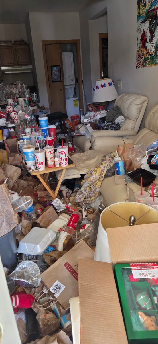 “Own rental property” they always said.

“It’s passive income” is the lie you hear. 

Nothing “passive” about having to deal with this nightmare of hoarding and apparently either serious mental illness or extreme laziness. Neither option is great. Was paying a pet fee for a cat