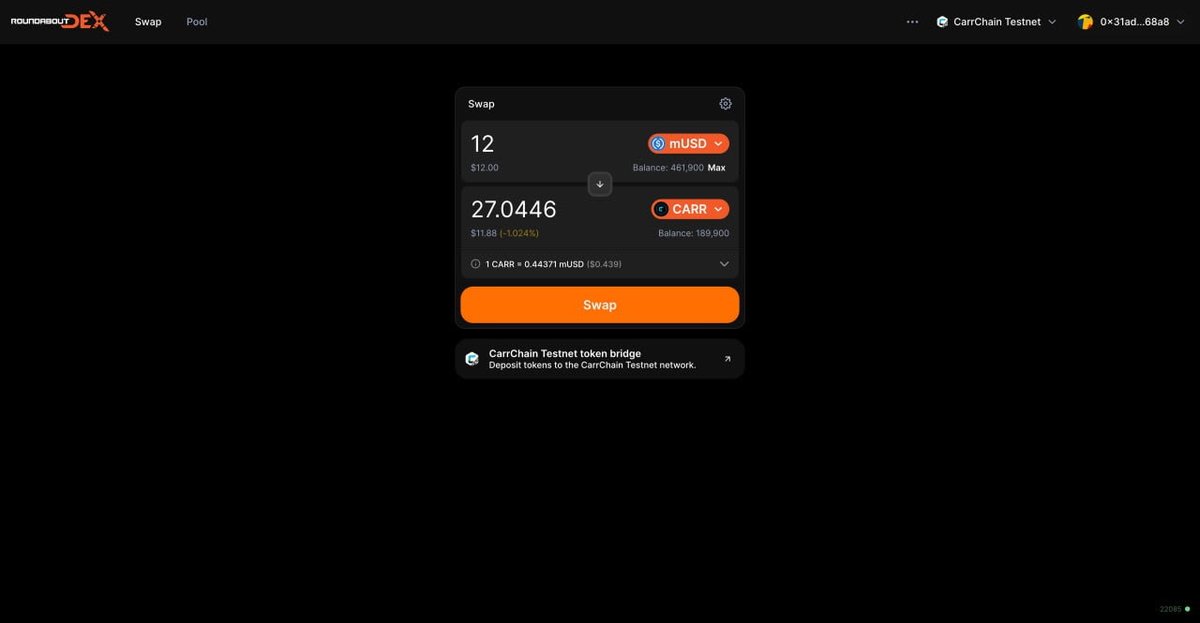 Sneak peek behind the curtain 👀

The future of CarrChain's decentralised trading is loading

Internal testing underway 

Seamless swaps and more