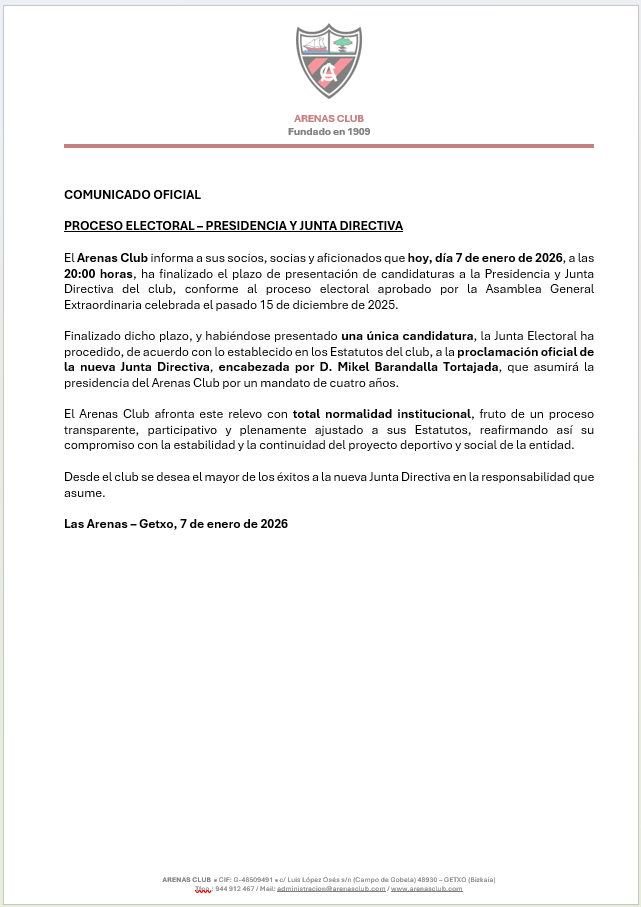 arenas_club1909's tweet photo. 🚨 COMUNICADO OFICIAL🚨

Proceso electoral - Presidencia y junta directiva.
https://t.co/CMEwqlwzWY https://t.co/eSoXR0u6JP