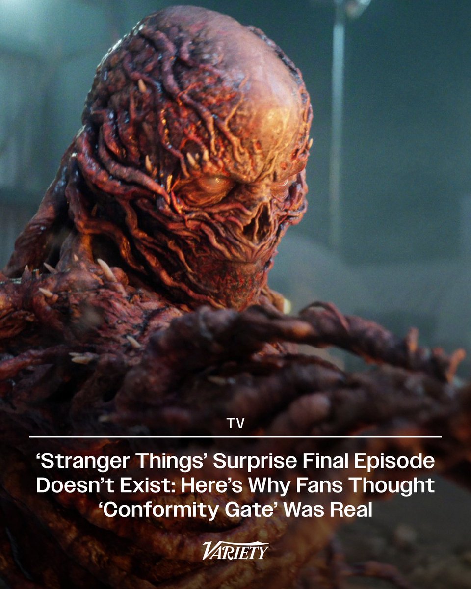 Variety's tweet image. There will be no secret 9th episode of #StrangerThings dropping on Jan. 7 at 8 p.m. ET.

The “Conformity Gate” theory claims the Duffers have a secret episode that would undo parts of the finale, revealing Vecna/Henry didn’t die and manipulated the ending. 

Netflix and the…