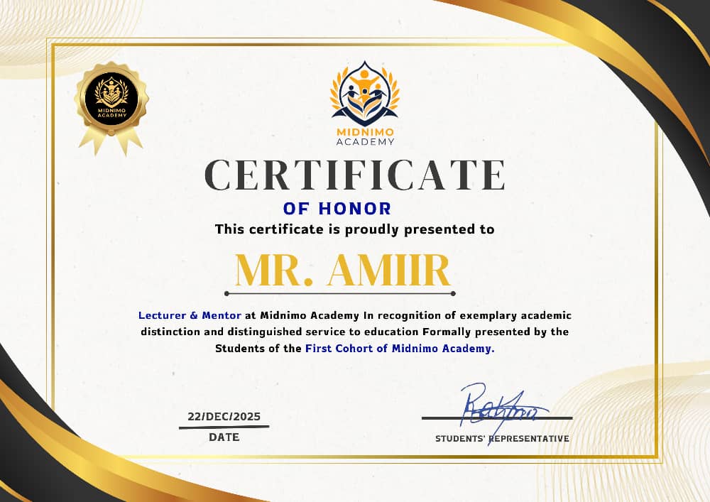MHMQ001's tweet photo. Anigoo ku hadlayay magaca ardayda dufcadda koowaad ee Midnimo Academy, waxaan Shahaado Sharaf 🎖️  guddoonsiinayaa Ustaad @aamiirnyanyow Waad ku mahadsan sida aad nogu hagar-baxday ustaad . Allah haku sharfo! 🚀📈
@Midnimoacademy 
@cryptostocks247 
#CryptoTrading 
#midnimoacadmey https://t.co/KUP8exyfoZ