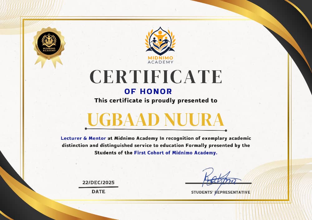 MHMQ001's tweet photo. Anigoo ku hadlayay magaca ardayda dufcadda koowaad ee Midnimo Academy, waxaan Shahaado Sharaf 🎖️  guddoonsiinayaa Ustaad @StrwberryNova Waad ku mahadsan sida aad nogu hagar-baxday ustaad . Allah haku sharfo! 🚀📈
@Midnimoacademy 
@cryptostocks247 
#CryptoTrading 
#midnimoacadmey https://t.co/S2uUlW40SC