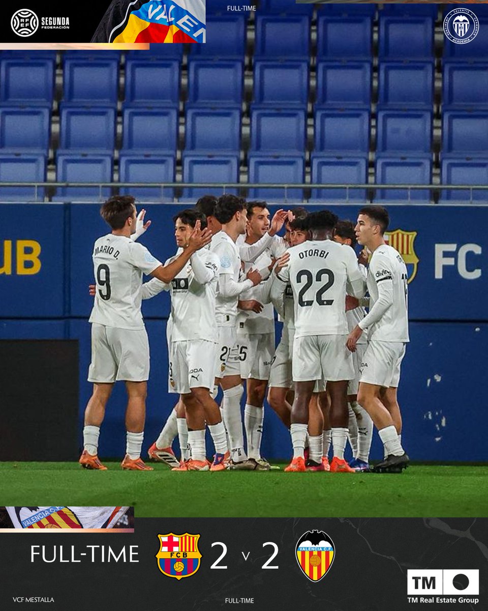 🔚 FINAL 

➡️ Empate del #VCFMestalla que fue superior al <a href="/FCBarcelonaB/">Barça Atlètic</a> en la segunda mitad y dispuso de muchas llegadas y múltiples saques de esquina para conseguir finalmente una merecida igualada

⚽️ <a href="/vviccctor/">Victor Jr</a> 
⚽️ <a href="/aimarblazquez10/">Aimar Blazquez Labraca</a> 

#BarçaBVCFMestalla 🔴🔵🦇