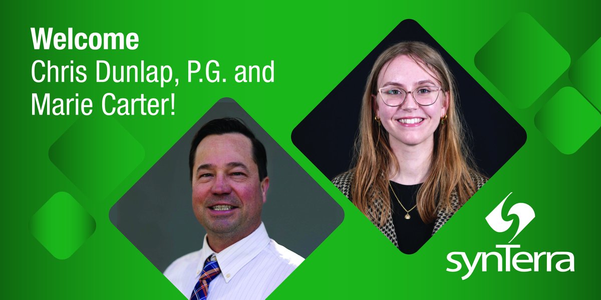 SynTerraCorp's tweet photo. Please join us in welcoming Chris Dunlap, P.G. as a Project Geologist, and Marie Carter as our Spring Intern! https://t.co/wSZzgrL0LB