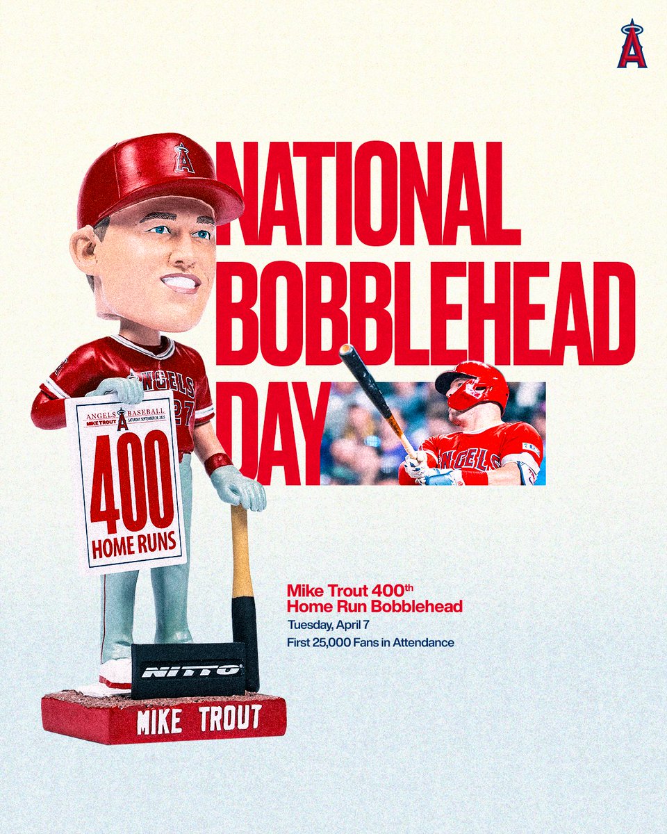 Happy National Bobblehead Day!

Get your first look at our first bobblehead giveaway of the season, the Mike Trout 400th Home Run Bobblehead, courtesy of Nitto Tire. 🔍

Get your tickets for April 7th and learn more about our 2026 giveaways at angels.com/promotions!