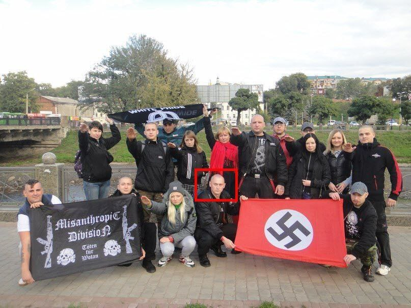 The mural of Taras "Hammer" Bobanych neo-Nazi from Right Sector was painted in the city of Stryi, Lviv Region, at 24 Taras Shevchenko Street.