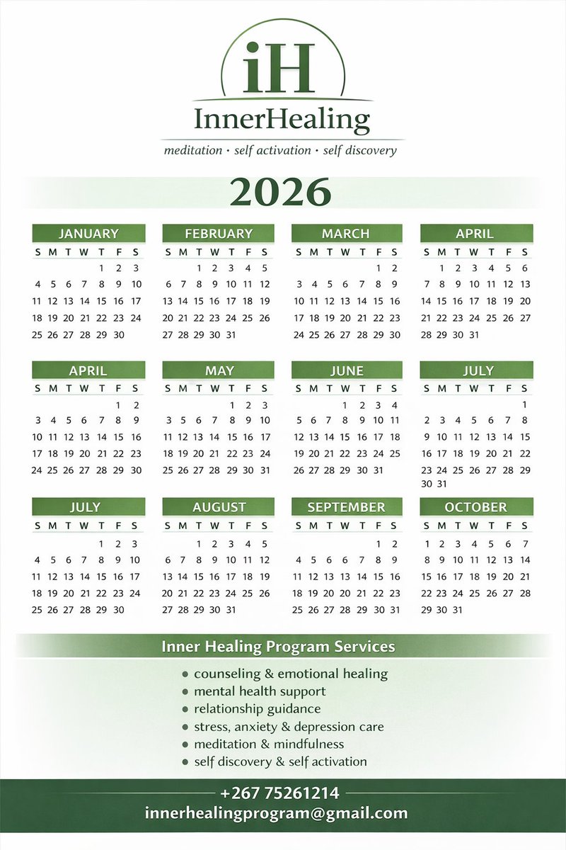 InnerhealingBw's tweet photo. Inner Healing 2026 🤍
As we journey into a new year, we are intentional about healing, growth, and alignment.
Our 2026 Inner Healing calendar is a reminder to pause, reflect, and choose wholeness every day.

#clearthebadchatters! https://t.co/jOI1wQmboz