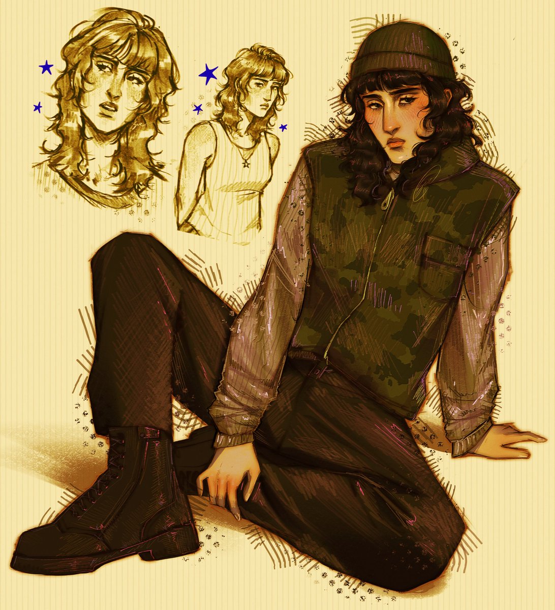 sueclipsee's tweet image. michelle wheeler in camo + some doodles #strangerthings