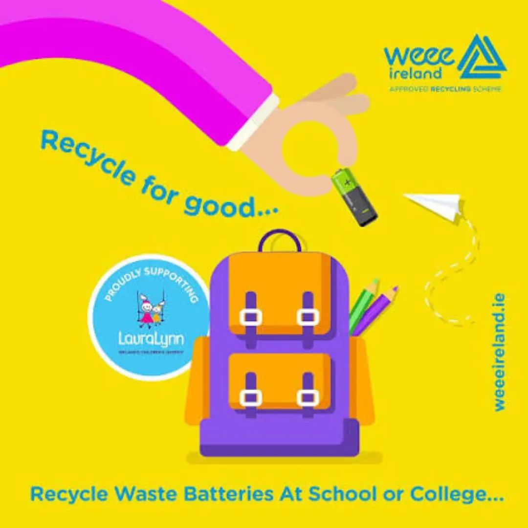 stbrigids_LR's tweet photo. 🔋 Green Schools Battery Recycling 🔋
Taking down Christmas decorations? Drop used batteries into school for recycling with WEEE Ireland ♻️
Every battery helps the environment — and could win us new gym equipment! 🏋️‍♂️💚
Thanks for supporting Green Schools! https://t.co/47cA0FmmFx
