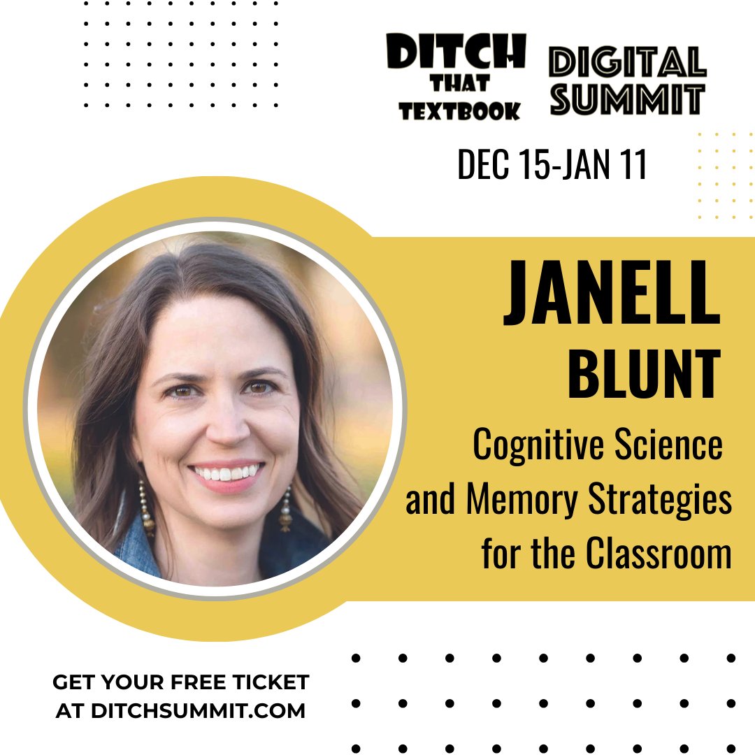 jmattmiller's tweet photo. Want to make learning stick? 🧠

Janell Blunt is bringing the science to the #DitchSummit! Join her session on "Cognitive Science and Memory Strategies for the Classroom" to learn how the brain works and how to help your students retain more.

📺Watch today!

🎟️ Sign up now: https://t.co/B5sTpoOpkL