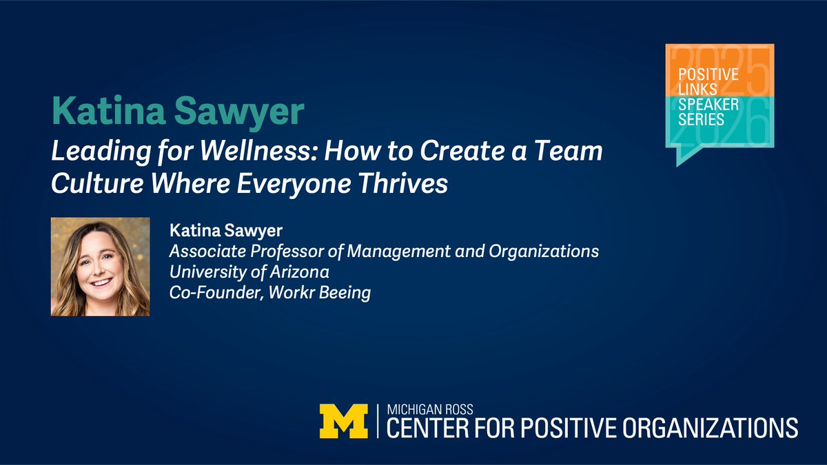 PositiveOrg's tweet image. Wellness at work isn’t an add-on or a box to check... it’s lived every day ‼️

Join us online as Katina Sawyer, Ph.D., shares a science-backed blueprint for leaders who create real connection, strong cultures, and workplaces where people truly thrive. myumi.ch/2rQpD