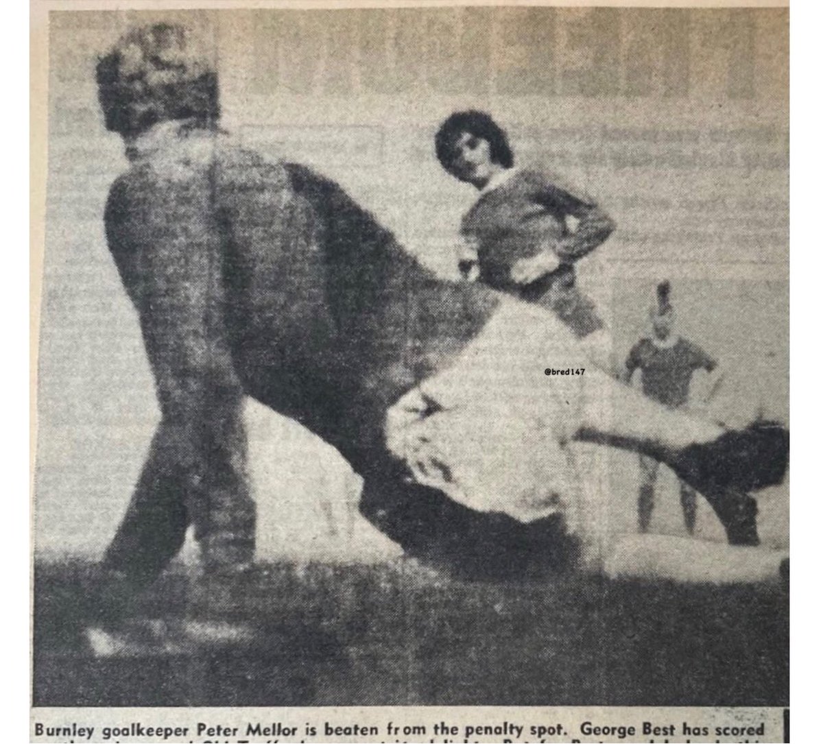 George Best. Not the greatest pic but better than nothing! George scores a penalty against Burnley with future Fulham teammate Peter Mellor in goal. #mufc