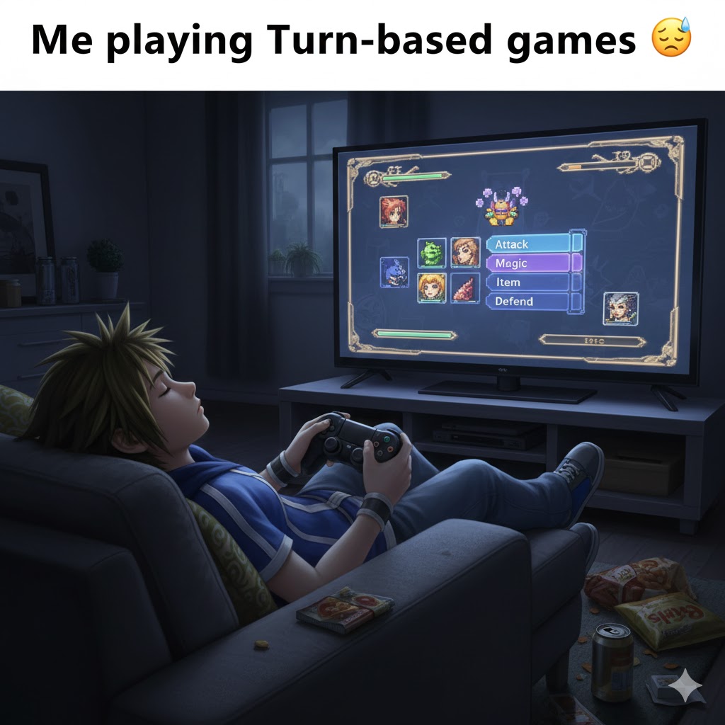 c5_fty's tweet image. ثريد عنـ🎮| ليه أكره نظام الـ Turn-Based "طقني وأطقك"و ليش صار يجيب النوم في 2026؟ 💤🥱

تخيل تكون في قمة حماسك مع القصة وفجأة اللعبة تقرر توقف كل شيء عشان تنتظر دورك تهجم. ليش لسا فيه مطورين متمسكين بهذا البرود؟! تابع معي👇
.
.
.
Enjoy ☕️✨