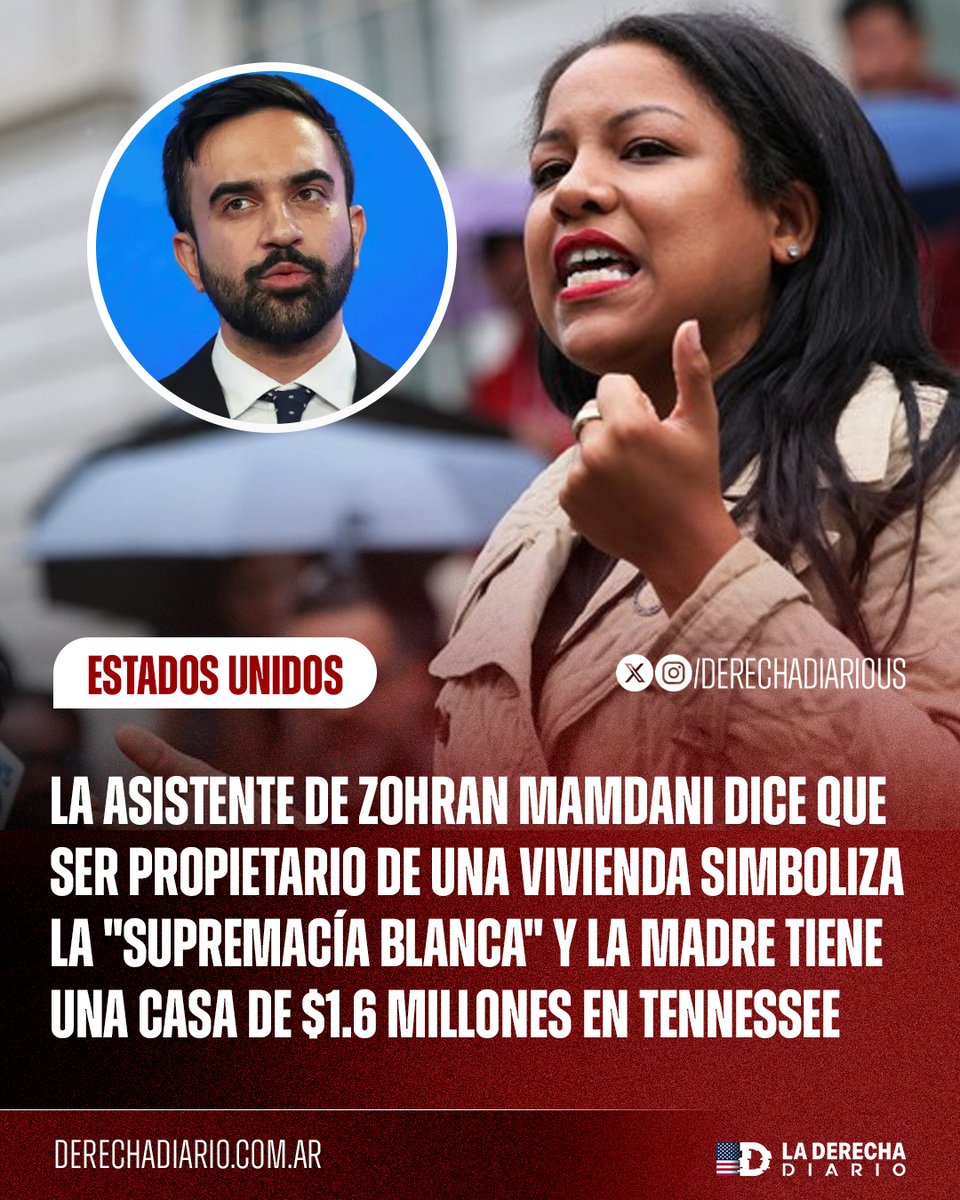 DerechaDiarioUS's tweet image. 🚨🇺🇸 | ZURDOS HIPÓCRITAS: Una asistente del alcalde comunista y mentiroso de Nueva York, Zoharan Mamdani, dijo que "Ser dueño de una vivienda simboliza la supremacia blanca" y su madre es dueña de una casa de 1.6 millones de dólares.