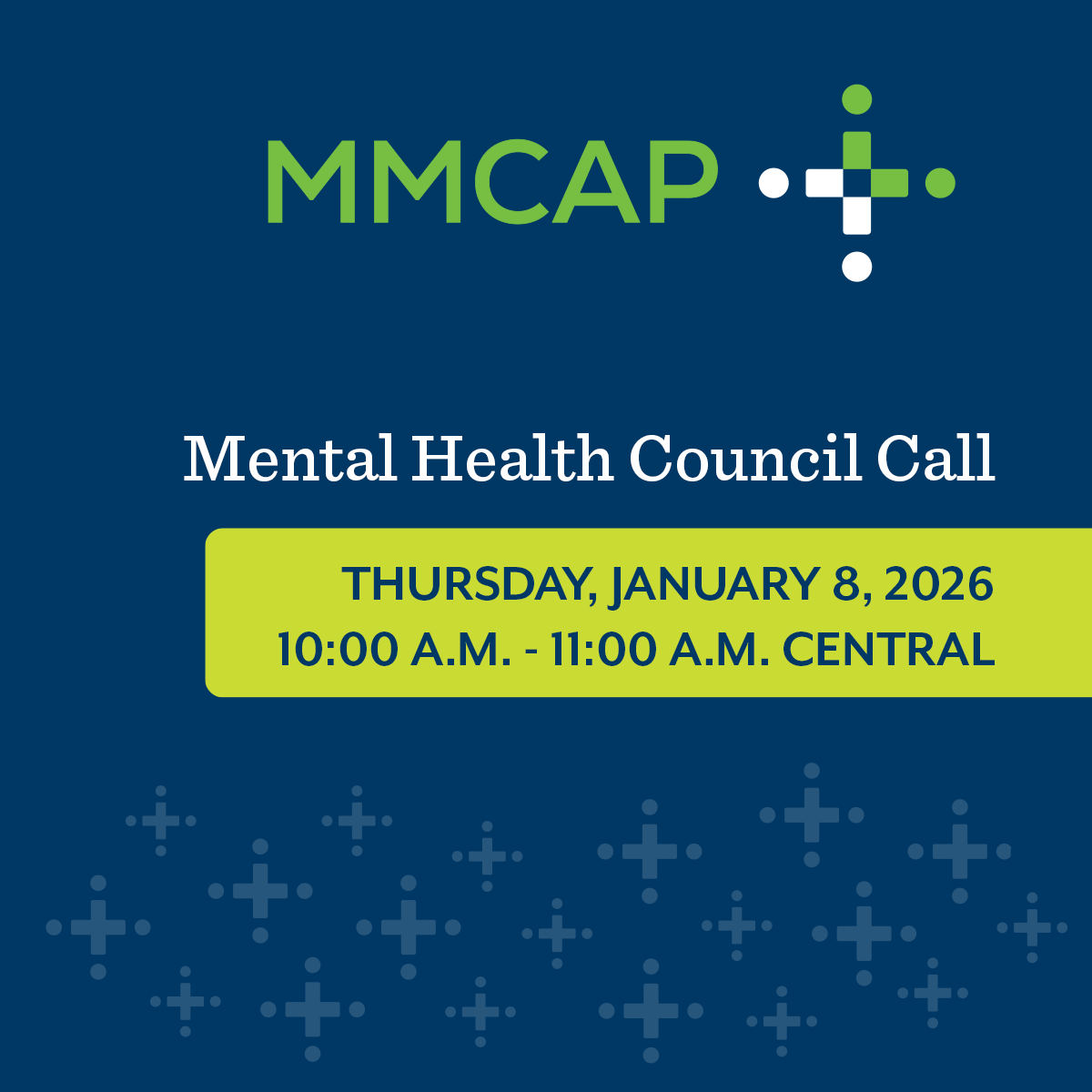 Our January Mental Health Council Call is tomorrow at 10 a.m. Central. This is a great opportunity for members to hear MMCAP updates, connect with others in your field, and meet our new Clinical Pharmacy Coordinator for Mental Health. Let us know if you'd like more details!