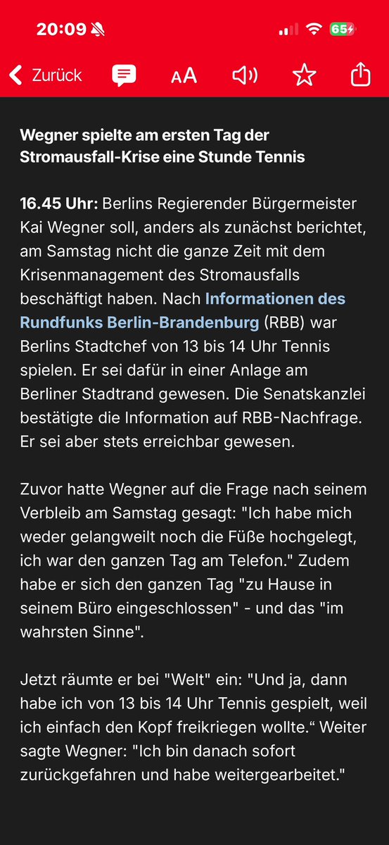 Herr <a href="/kaiwegner/">Kai Wegner</a>,

treten Sie noch heute zurück!

In einer Krise müssen Sie als Bürgermeister vollständig für die Bürger da sein. Für ein „Kopf frei kriegen“ ist kein Platz, die Betroffenen mussten ausharren. #berlinblackout #berlinstromausfall #WerteUnion