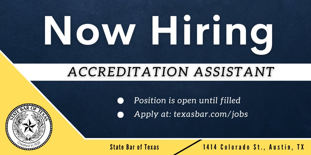 statebaroftexas's tweet image. NOW HIRING: We are seeking an accreditation assistant. Learn more about the position and apply here: careers-texasbar.icims.com/jobs/1820/accr…

#Jobs #Hiring #Accreditation