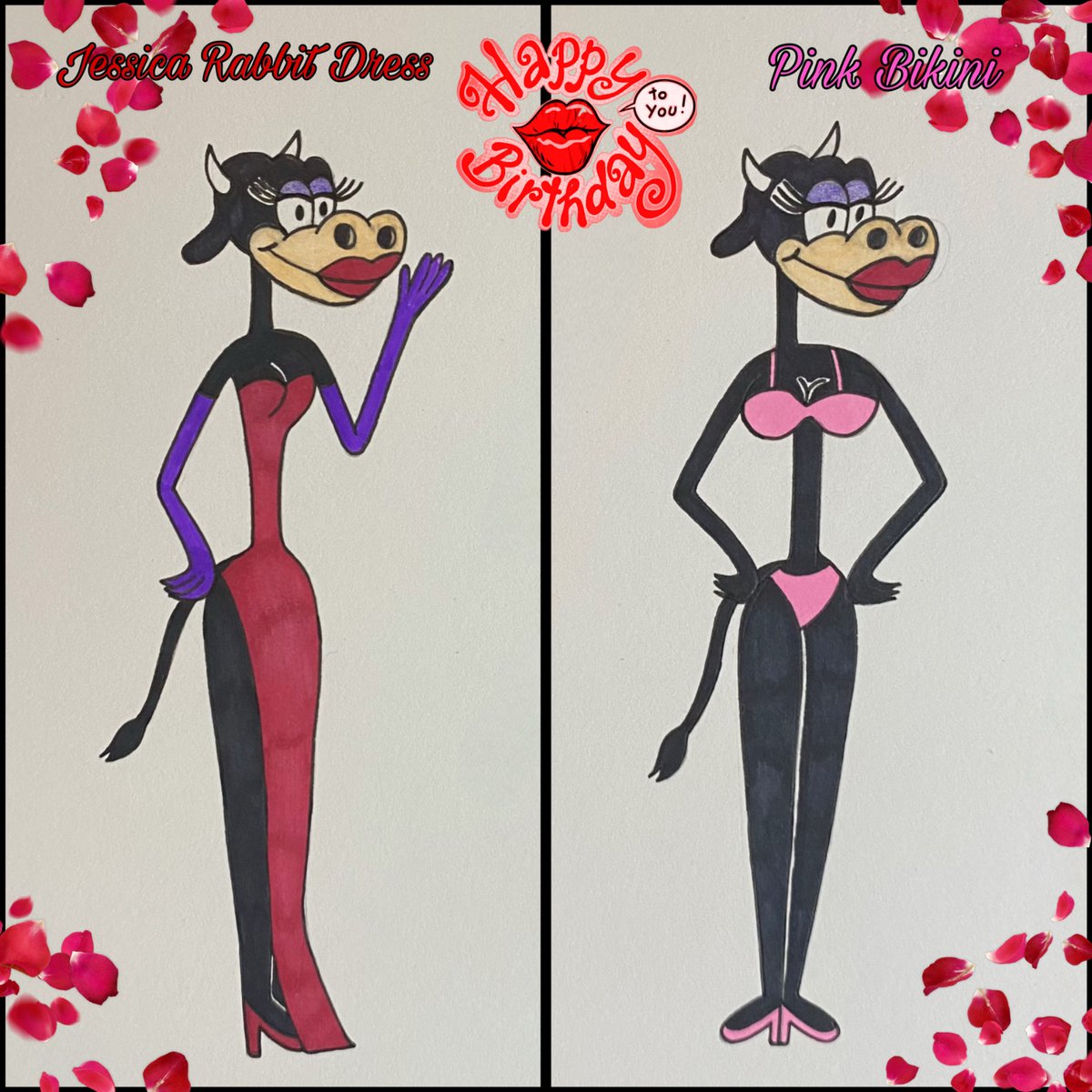 LovesickPearl's tweet photo. A birthday gift for @DragonBoy618
It’s Clarabelle Cow dressed as Jessica Rabbit and wearing a bikini! Hope he likes it!❤️ #clarabellecow #jessicarabbit https://t.co/PZKPP8quXn