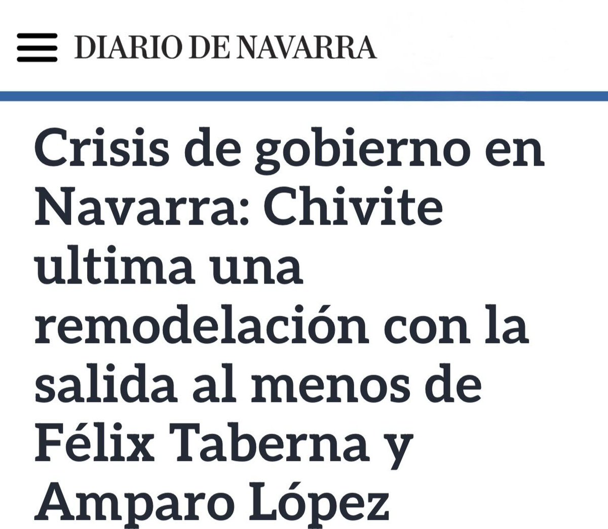 De confirmarse, muestra clara de la debilidad de María Chivite.

Ninguna remodelación del Gobierno de Navarra limpia la sombra de corrupción que la acorrala.

Solo queda dar voz a los navarros y convocar elecciones.

diariodenavarra.es/noticias/navar…