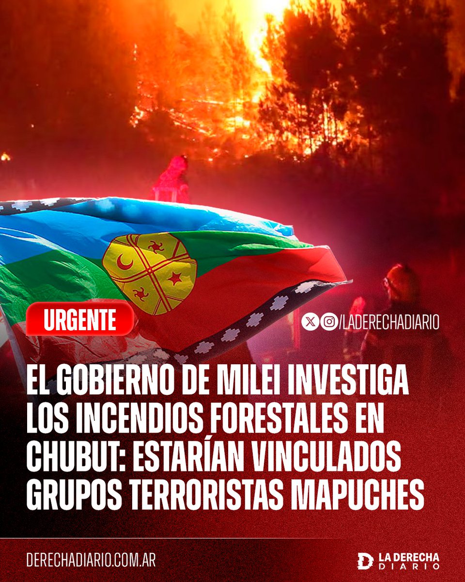 laderechadiario's tweet image. 🚨🇦🇷🇨🇱 | #URGENTE El Gobierno de Milei investiga los incendios forestales en Chubut: Todo apunta a que habrían sido provocados intencionalmente por grupos terroristas mapuches.