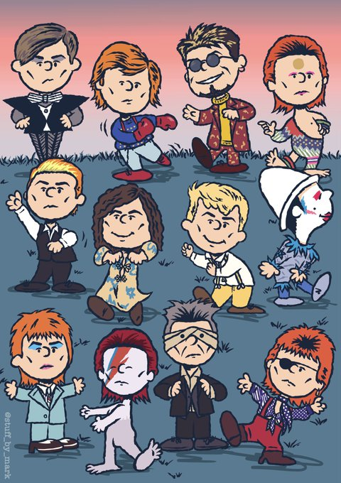 TheExtremeMusi1's tweet image. Happy heavenly birthday to David Bowie! To celebrate,  here's a bunch of dancing Daves in the style of Charles M. Schulz’s Peanuts.

artwork by @The_Ren1981