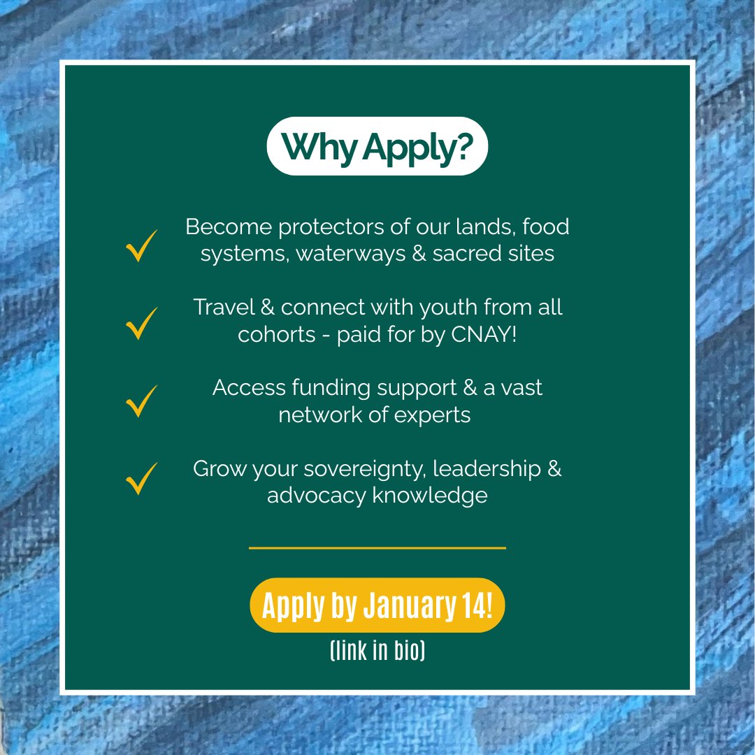 Center4Native's tweet image. CNAY Fellowship applications close in ONE WEEK! ⏳

If you're interested in joining the Brave Heart cohort - available to Native youth in the Pacific Northwest who are passionate about climate justice - learn more &amp;amp; apply by January 14!

Get started at the link in our bio 🔗