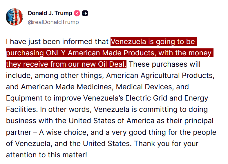 Nain_Portekoi's tweet photo. Donc, le Vénézuéla aura un gouvernement sous supervision US, sera forcé de vendre aux USA ses matières premières et de leur acheter leurs produits manufacturés.
En d'autres termes, le Vénézuéla sera une colonie des USA. https://t.co/onVvuckeay