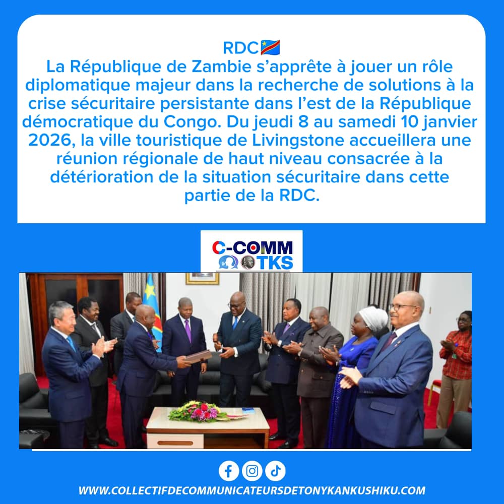 CMboso11981's tweet photo. La république de Zambie s'apprête à jouer un rôle diplomatique majeur dans la recherche de solutions à la crise sécuritaire persistante dans l'est de la République démocratique du Congo 🇨🇩 https://t.co/i21yYjHoEx