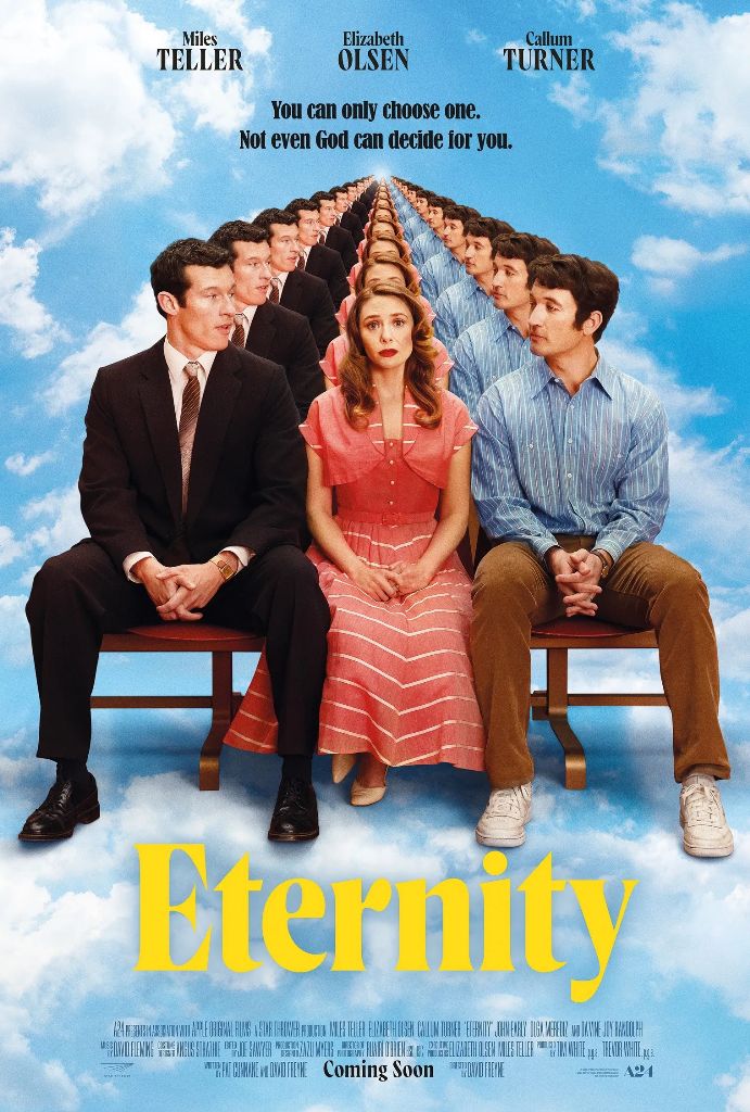 #Eternity
هر چقدر به پایان فیلم نزدیک میشدم به این فیلم عمیق تر نگاه میکردم
دو انتخاب سخت و عجیب برای یک زن با دومعشوقه در دو زمان متفاوت. 
جهان برزخ رو خیلی بامزه به نمایش کشیدن و خیلی بحث بهشت جهنم نبود هم اینه قراره تا اخر با کی باشی!
یک اثر آموزشی معرکه.
نمره:10/10