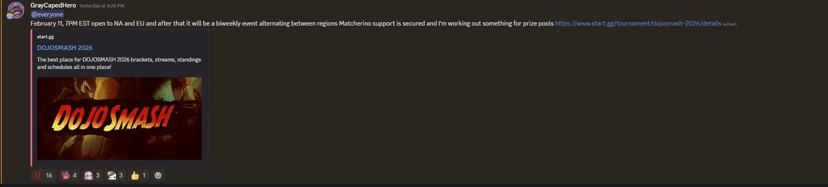 NEW DATE IS FEBRUARY 11 TO AVOID SCHEDULING CONFLICTS WITH FROSTY #DOJOSMASH