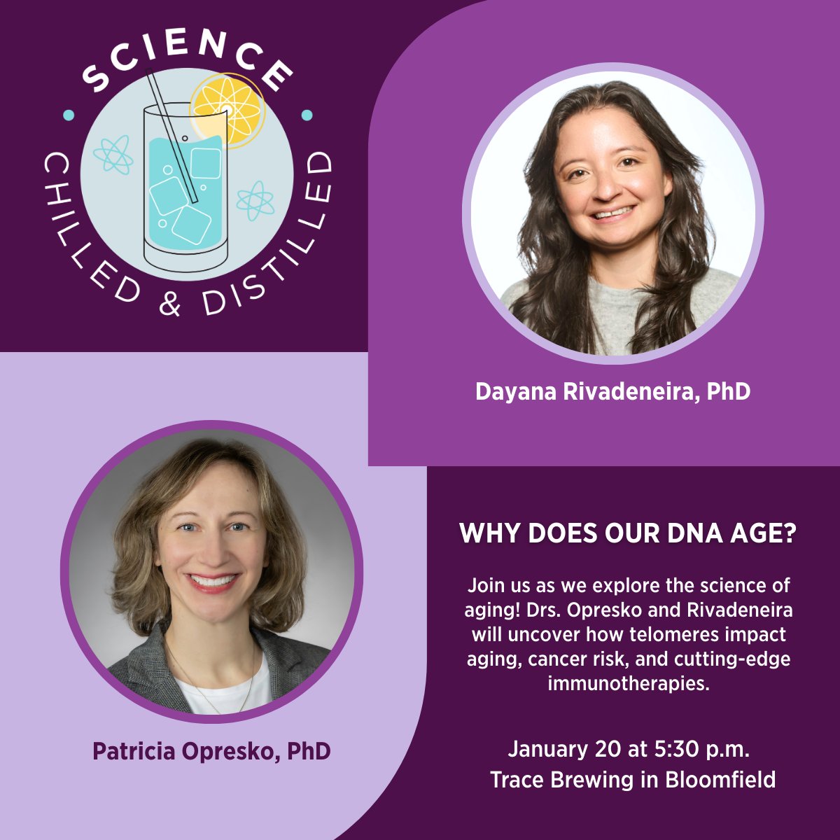 UPMCHillmanCC's tweet image. Curious about the secrets hidden in your DNA? Find out at Science, Chilled &amp;amp; Distilled with UPMC Hillman’s Dr. Patty Opresko (@Opreskolab) and Dr. Dayana Rivadeneira. 

🗓️ January 20 | 🕒 5:30 PM |📍 @TraceBrewing, Bloomfield 

Learn more at: facebook.com/share/1EEtZLaE…