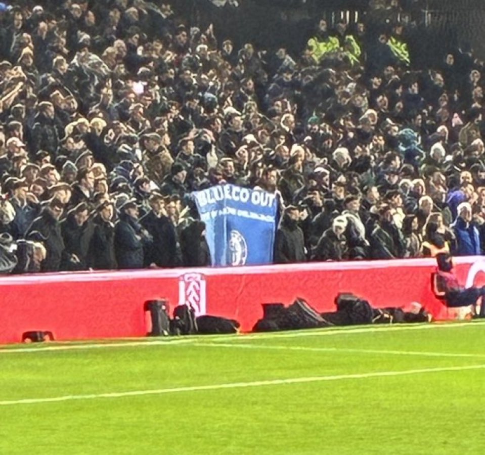 Mohxmmad's tweet image. Chelsea fans with a banner at Craven Cottage #CFC