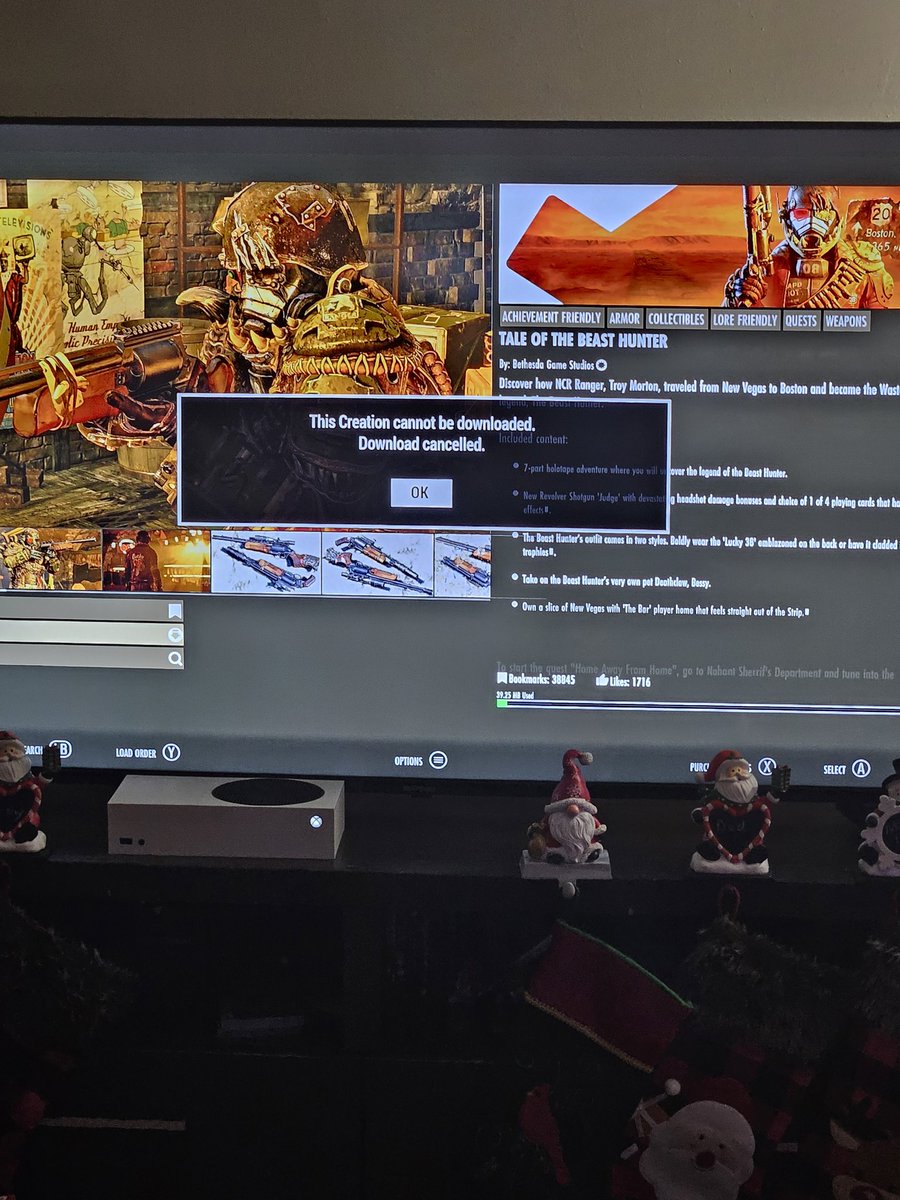 reddognesgamer's tweet photo. @Fallout I can't download the beast hunter creation it shows this.  I'm on Xbox series S https://t.co/U1PlKxycot