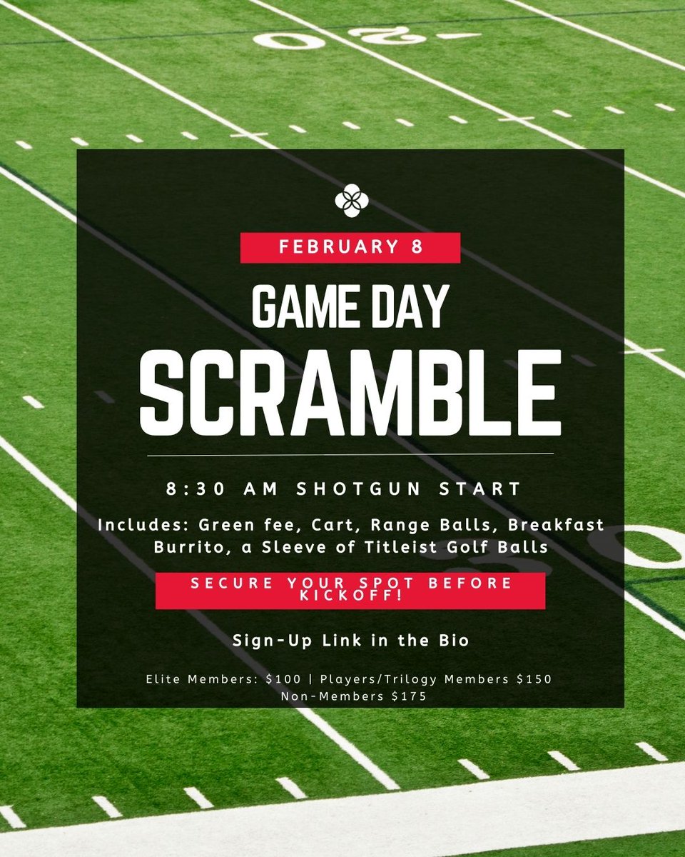 🏈 Tee off before kickoff. ⛳
Our Game Day Scramble is the ultimate way to start game day.

Limited tee times available — don’t wait.
👉 Register now: loom.ly/ukEaG4w
#golfevents #sanjuanoaks #californiagolf