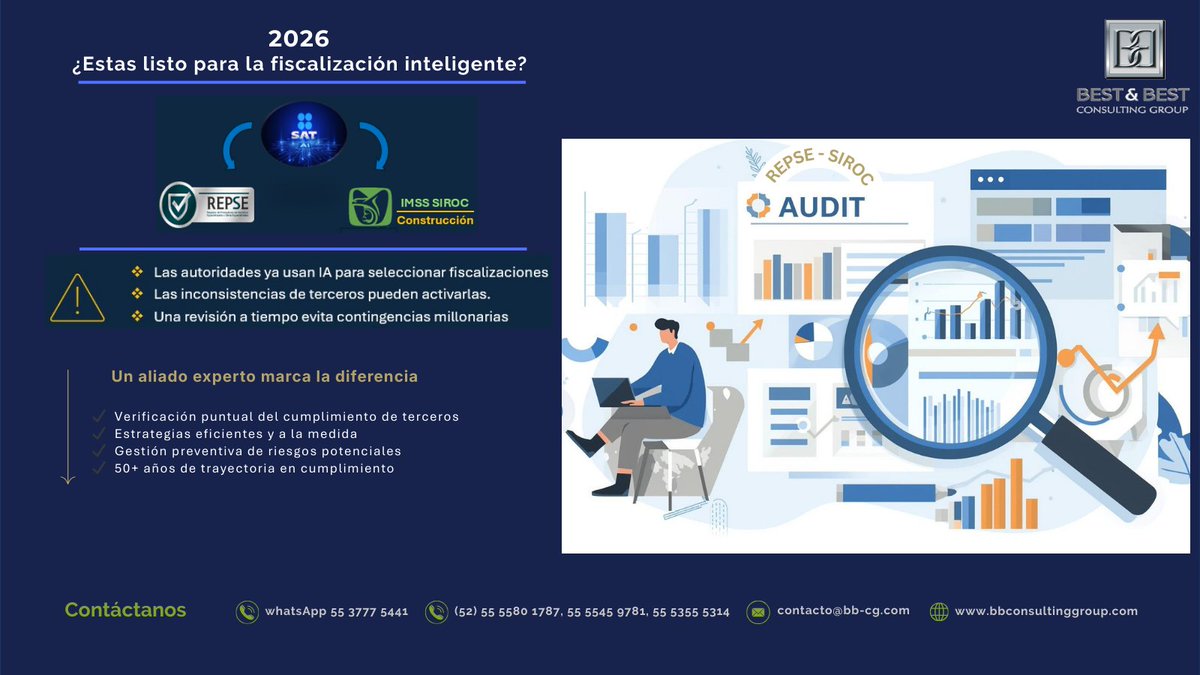 SoftwareVALA's tweet photo. Anticipate a la Fiscalización inteligente del 2026
Conócenos y contáctanos
https://t.co/KEOFaDPfDY
Escríbenos por whatsapp 55 3777 5441
Envíanos un correo: contacto@bb-cg.com
¡Llevamos tu protección al siguiente nivel!
#subcontratistas #proveedorconfiable #REPSE #SIROC https://t.co/RYmfOcruHW