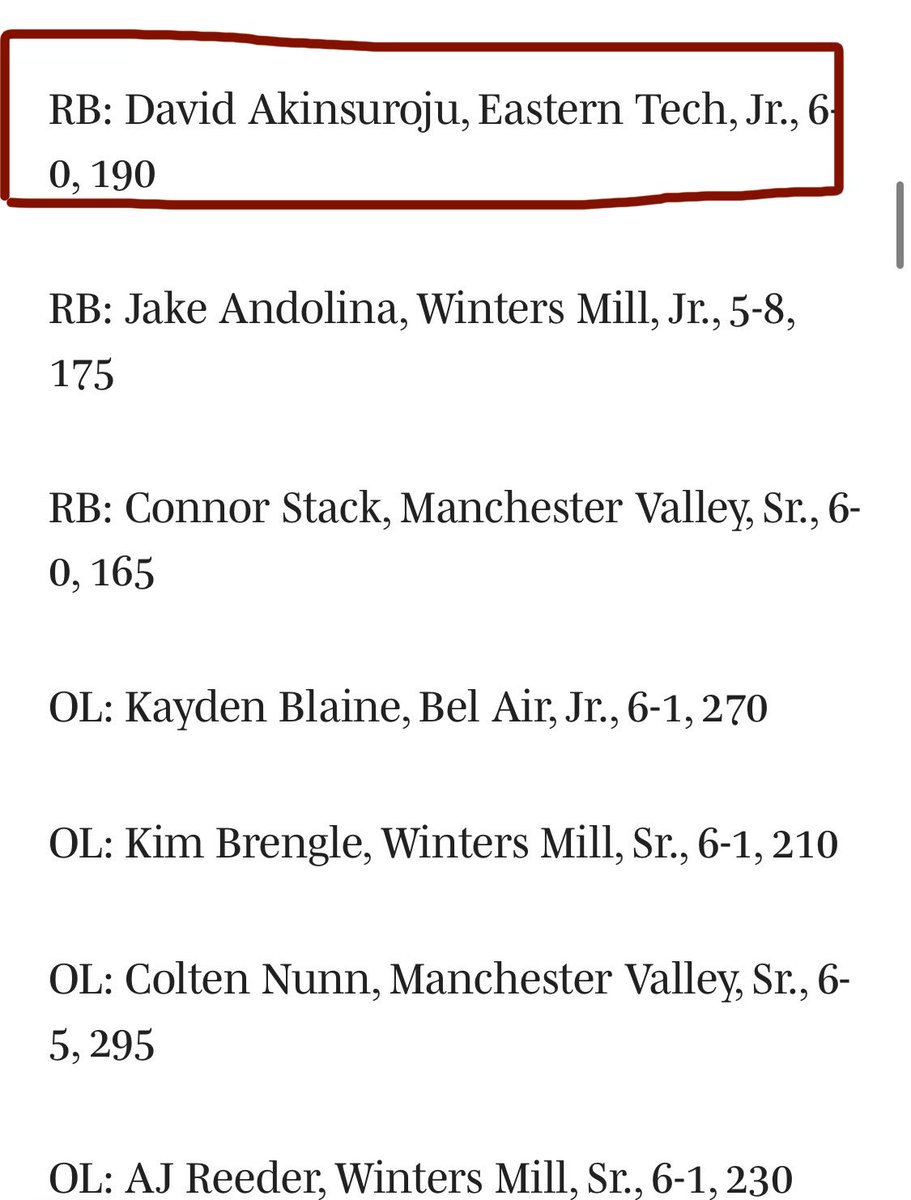 Honored to receiver Maryland 2A North All-Region for the 2025 Season!