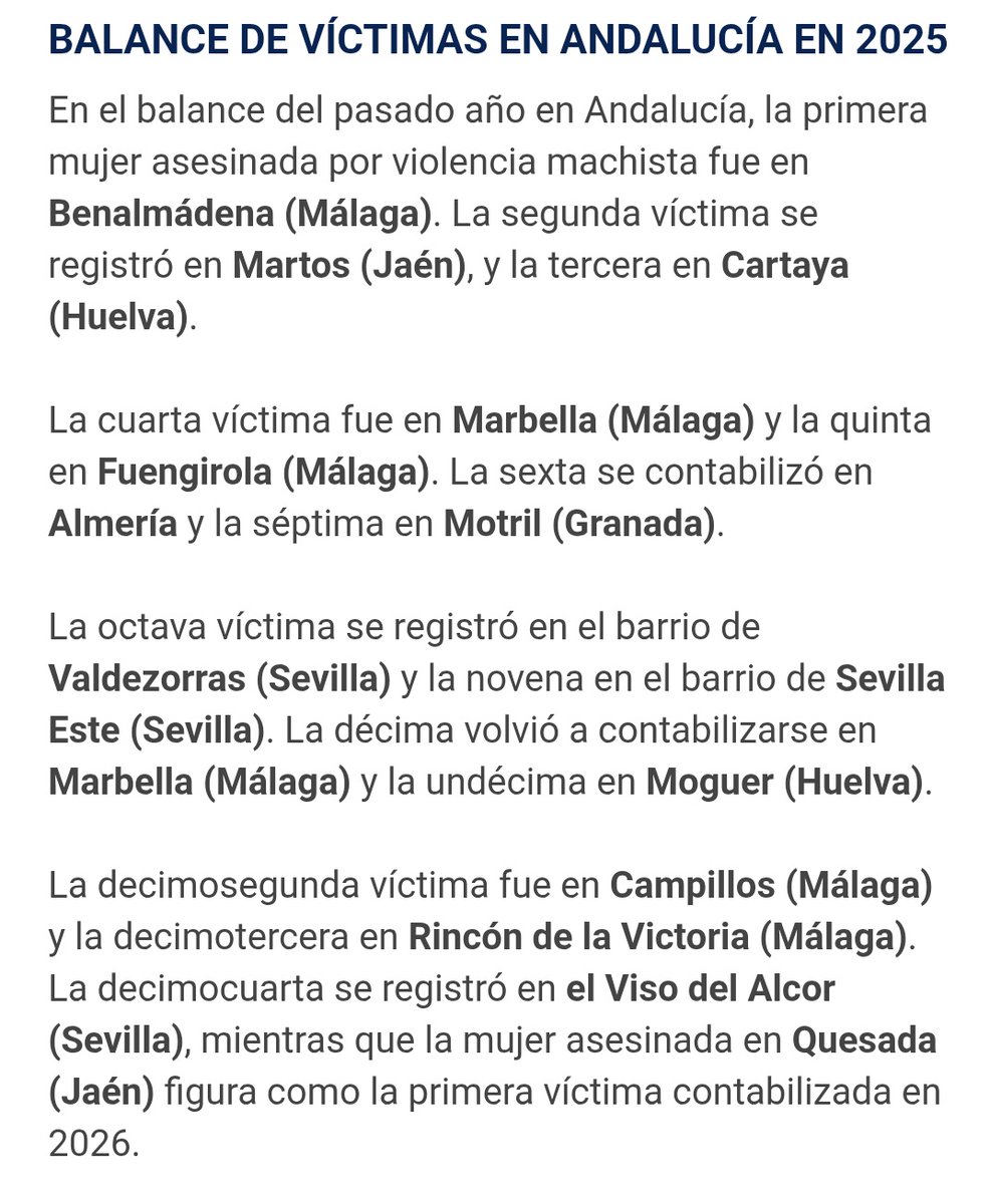 38 años tenía la mujer asesinada por violencia machista, en Quesada. Dolor y rabia, nuestro pésame a sus familiares y amistades. 
<a href="/AndaluciaJunta/">Junta de Andalucía</a> hay que activar políticas para que no haya más mujeres víctimas de #ViolenciaDeGénero.