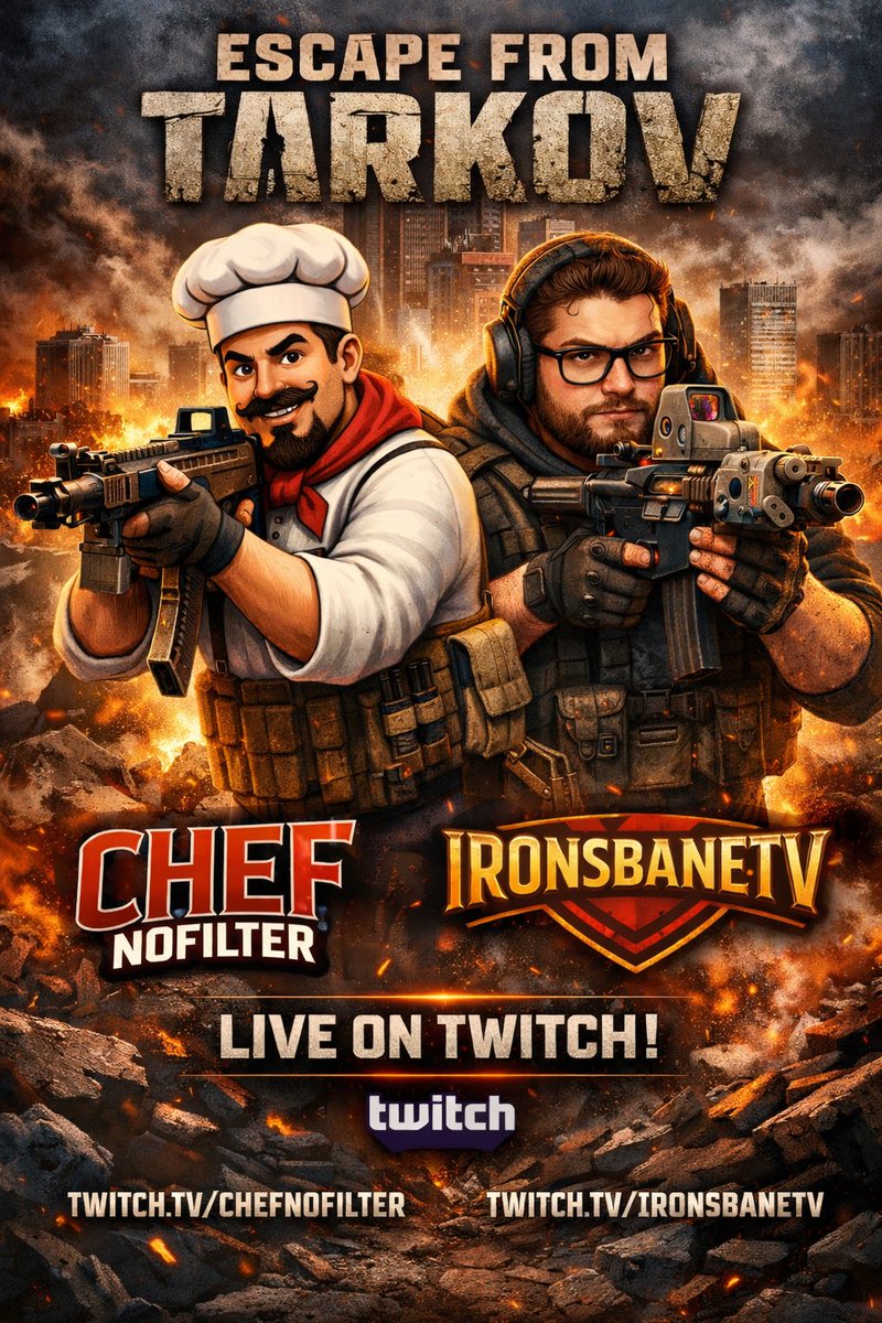 ChefNoFilter's tweet image. We’re LIVE! 🔴

Running raids in Escape From Tarkov with @IronsbaneTV.

Lock in, grab loot, and pray for extraction 😤
Come hang out!
👉 twitch.tv/chefnofilter

#EscapeFromTarkov #tarkov  #EFT #TwitchLive #FPS #gaming