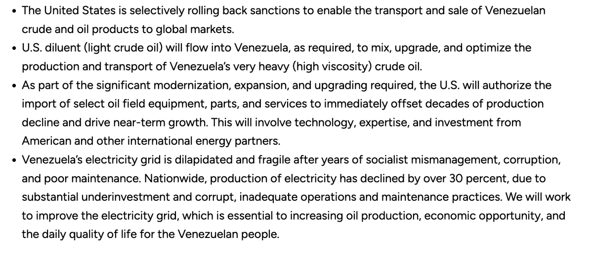 -Participan grandes comercializadoras de commodities y bancos internacionales.
-Todo el petróleo que entre o salga de Venezuela deberá hacerlo autorizado por EEUU.
-EEUU revertirá sanciones para permitir transporte y venta de crudo.
-EEUU enviará diluyentes a Vzla.

(sigue)
