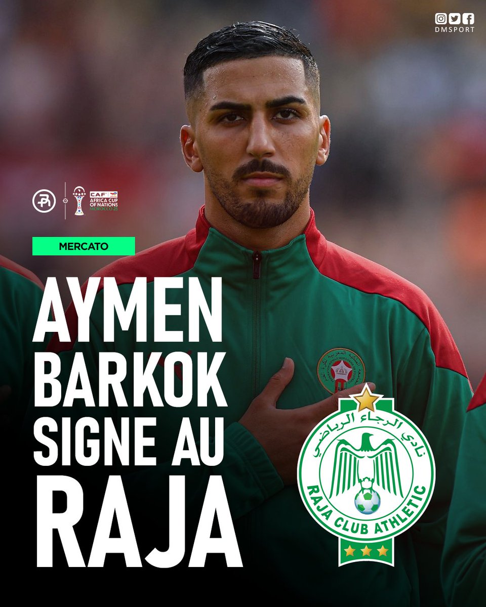 dmsportma's tweet image. Le championnat marocain gagne un nouvel international !
Aymen Barkok signe au Raja 💚🔥
#RCA #Raja #Botola