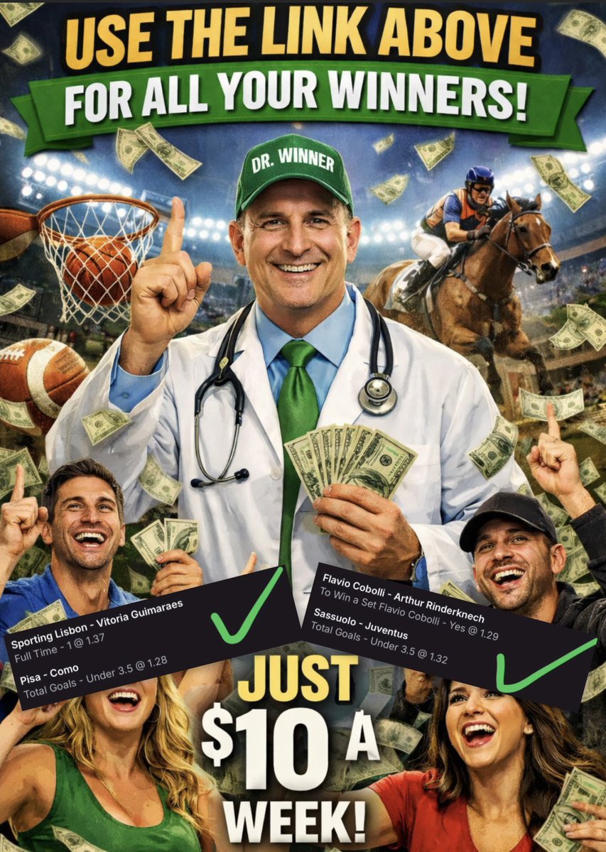 DoctorSports33's tweet image. IT TIME U JOIN THE WINNING TEAM

JUST $10 a WEEK 

WE GUARANTEE U WILL PROFIT

winible.com/checkout/14941…

@DoctorsportsHQ #vip #guarantee #fyp #GamblingX #GamblingTwitter #WINNER #fypシ #fypviraltwitter #fypシviral #fypage