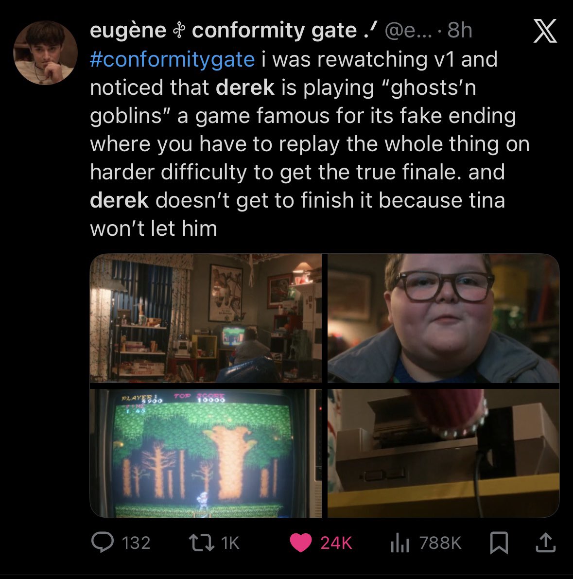 #conformitygate has got me, hear me out. Could just be JCB retweeting a British meme but also with Derek playing ghosts n goblins could it be a nod to needing to circle back and fight Vecna again on difficult mode for the true ending bc that final battle was way too easy