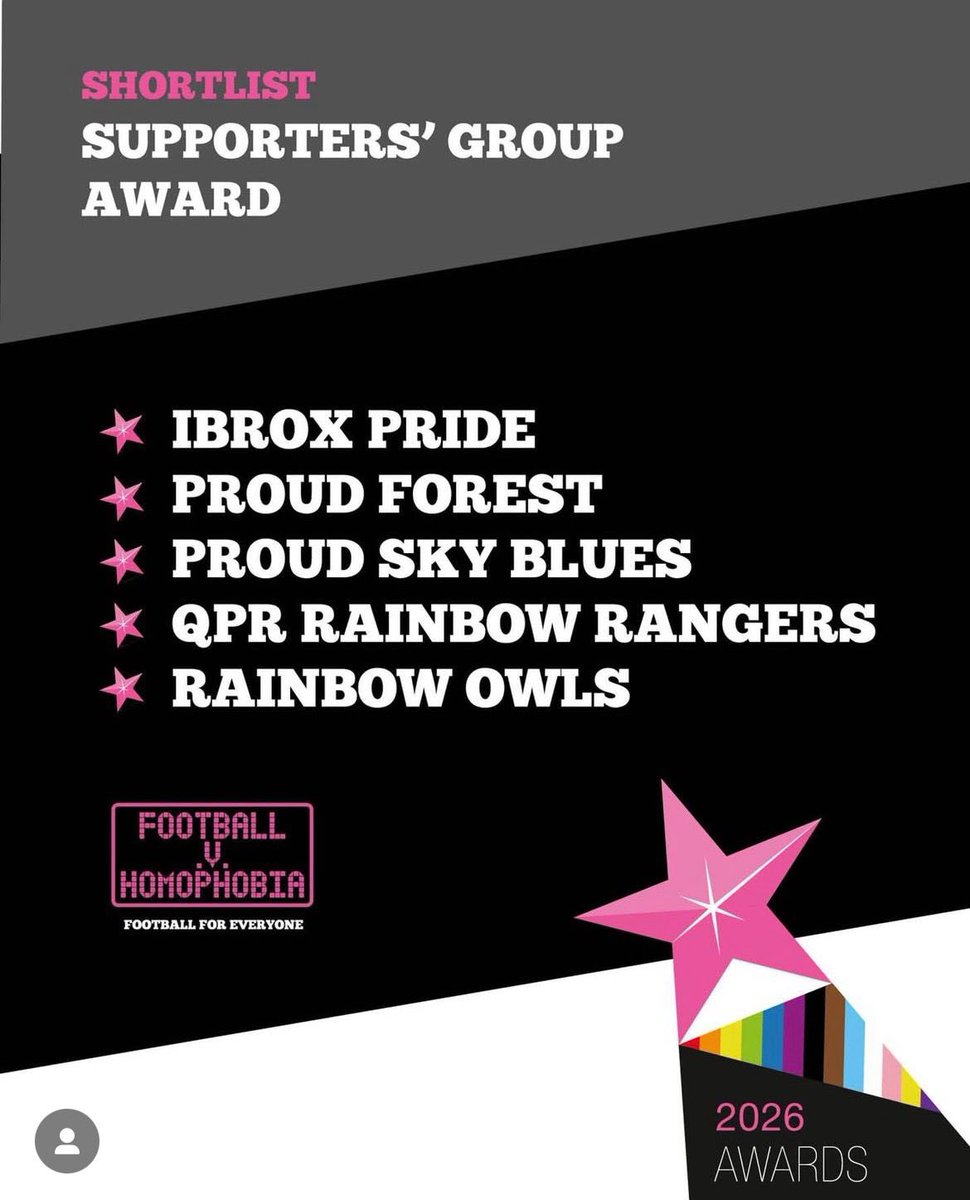 proudskyblues's tweet image. We’ve only gone and been shortlisted for The Supporter’s Group Award at The Football v Homophobia Awards 2026! 👏🏻  #PUSB #FootballVHomophobia #PrideInFootball #FvHAwards2026 #LGBTQFootball