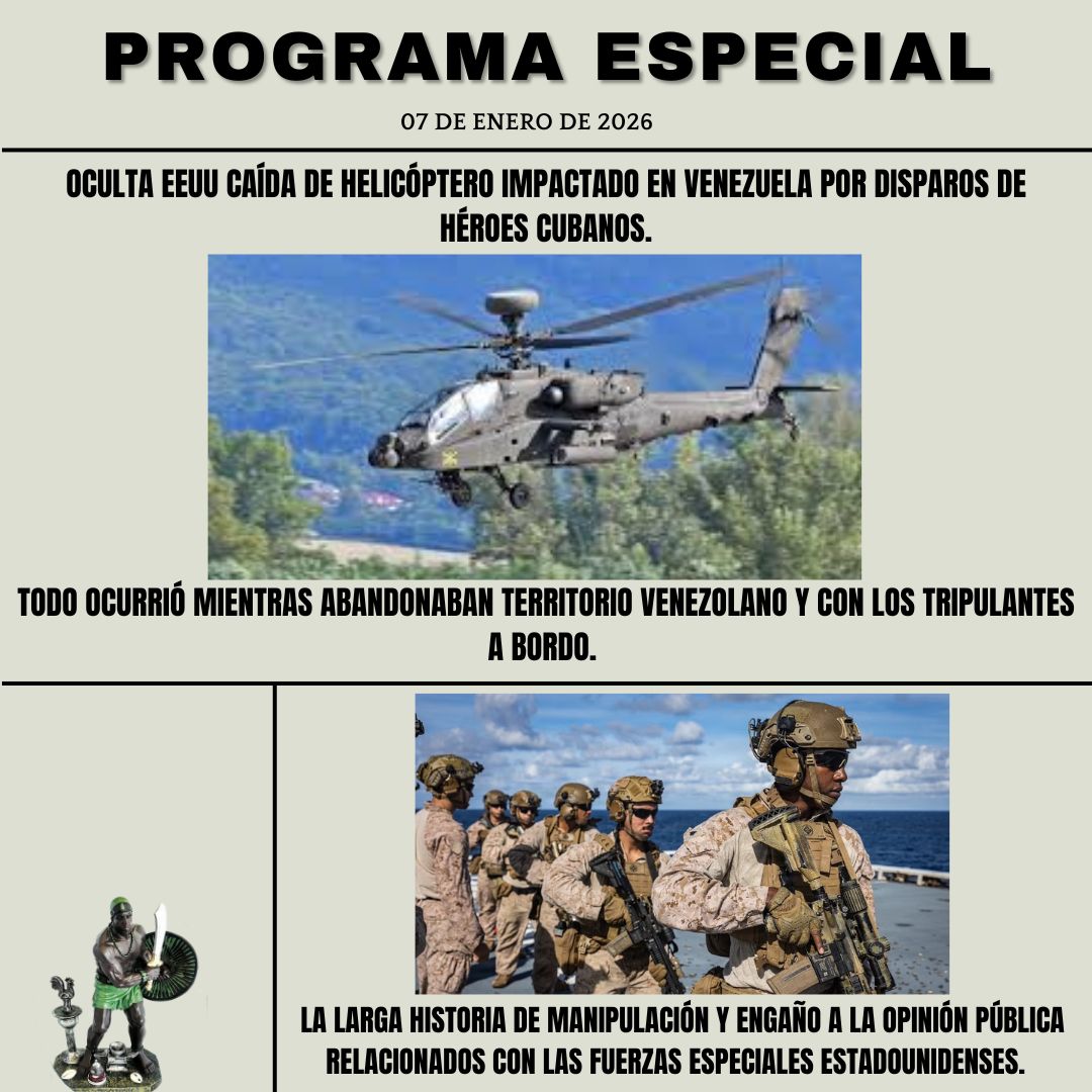 Oculta EEUU caída de helicóptero impactado en #Venezuela por disparos de héroes cubanos. Ocurrió mientras abandonaban territorio venezolano con tripulantes a bordo. La larga historia de engaños a la opinión pública relacionada con Fuerzas Especiales de EEUU. Hoy en YouTube. #Cuba