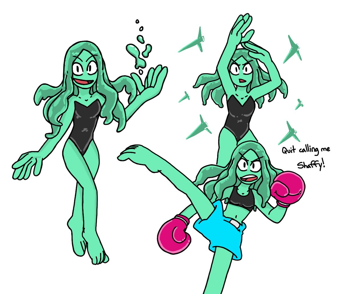 finished/polished up an OC character I sketched. Sapphire or "Shaffy" dubbed by Ruby Gillman. She's a Undine who can manipulate water to craft weapons and armor herself, excellent swimmer and fighter